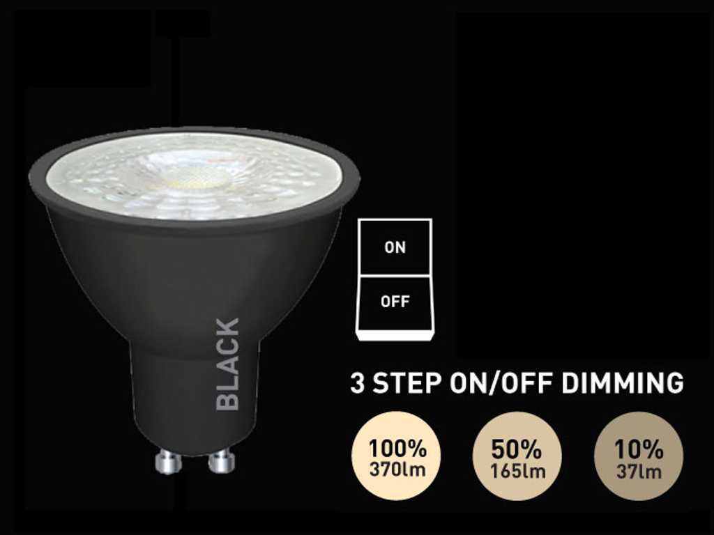 4.9W GU10 LED Spot 3 Stappen Aan/Uit dimming met lens 4000K zwart (50x)