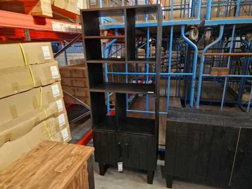 Bibliothèque Label51 Santos Noir Mangue Uni avec compartiments et 2 portes battantes