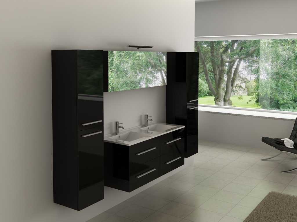 Meuble de salle de bains pour 2 personnes 120 cm noir brillant - Robinets inclus