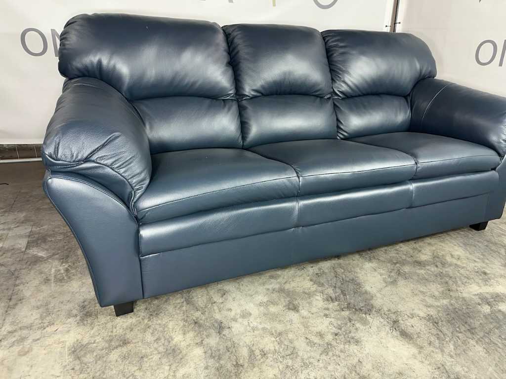 Hjort Knudsen - 3 Seater Sofa, Blue Leather, Wooden Legs