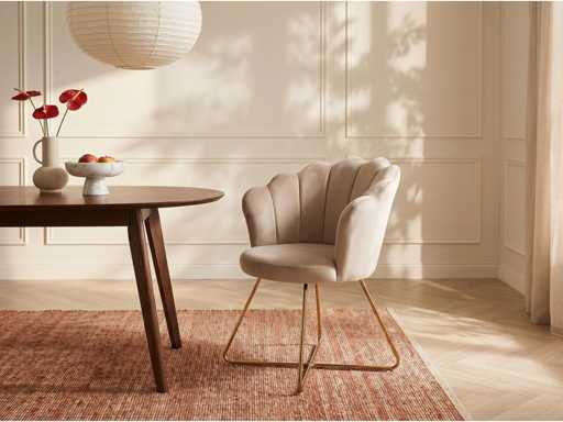 Velvet en Metalen Stoel - Beige en Goud