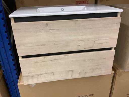 Karo – Badezimmermöbel Natur-Eiche 80 cm + Waschbecken