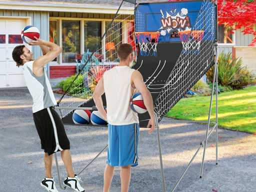 Arcade basketbalspel opvouwbaar 2 manden, 4 ballen inflatiepomp basketbal ring voor 1 tot 4 spelers met blauw scoresysteem