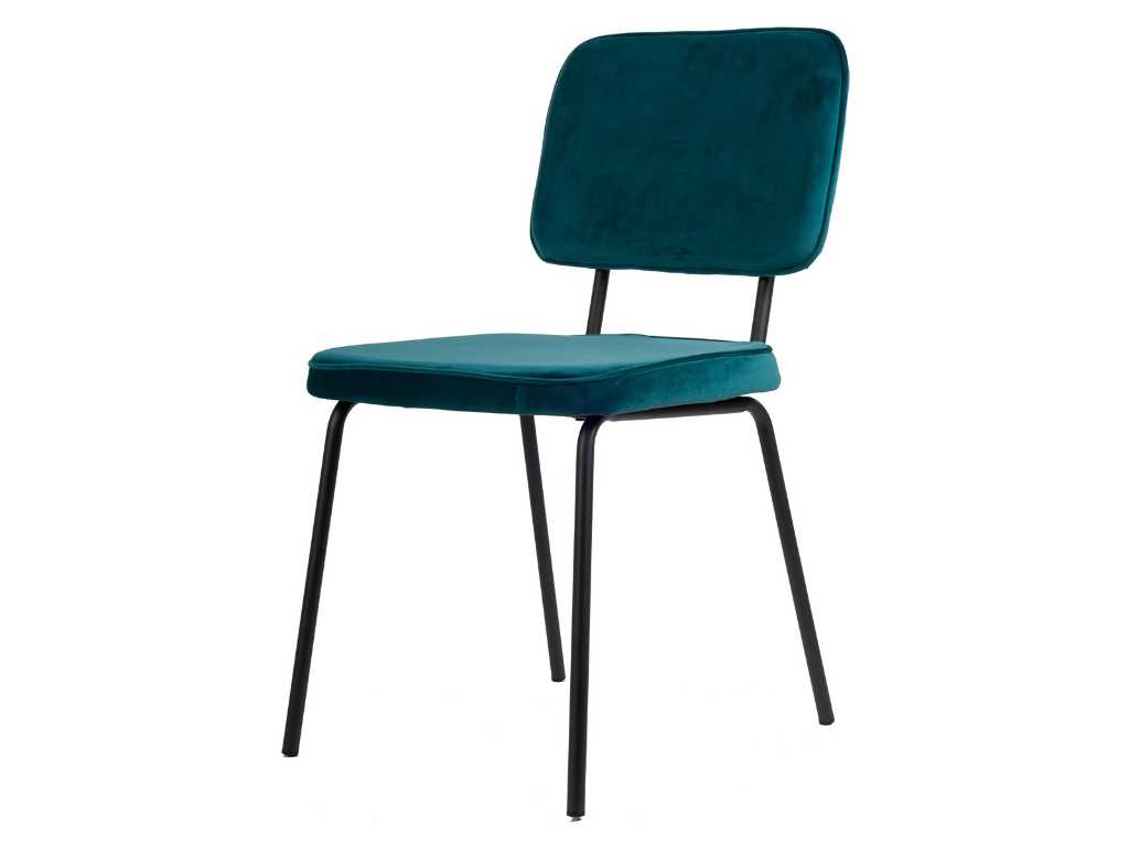 6x Chaise de salle à manger design en velours vert pétrole