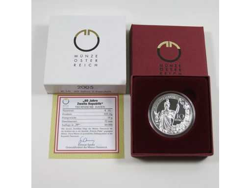 Oostenrijk 10 Euro 2005 Zilveren Bewijs 60 jaar 2e Republiek