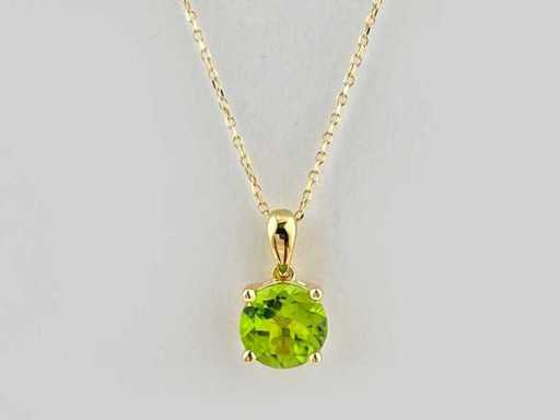 14 KT Yellow Gold Necklace with 1.94 Cts Pendant With Peridot