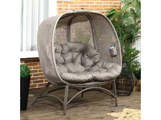 Fauteuil de Jardin pour 2 Personnes, Pliable, Grand Coussin de Siège, Cadre en Acier,126 x 75 x 142 cm