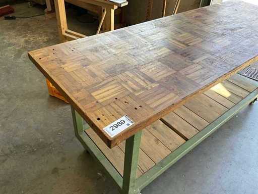 Banco de trabajo móvil, encimera de alta calidad, madera maciza, acero, grande sobre 4 ruedas giratorias de 200x70cm 86cm de altura