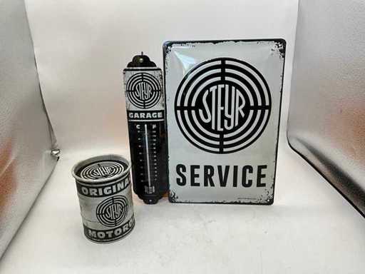 Metal sign, thermometer & money box