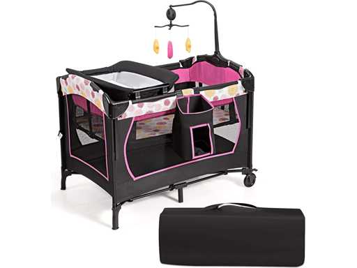 4-in-1 foldable travel cot & rollaway bed & changing table & playpen