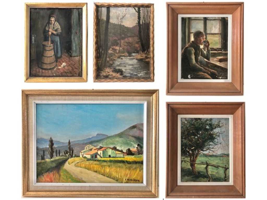 L. Lecrenier – F. Marique - Lot van  5 schilderijen