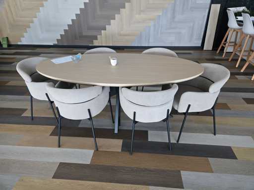 1x ovaal tafel 200x100 en 6 stoelen inventaris opruiming