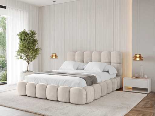 Bed 180x200 chest - beige velvet