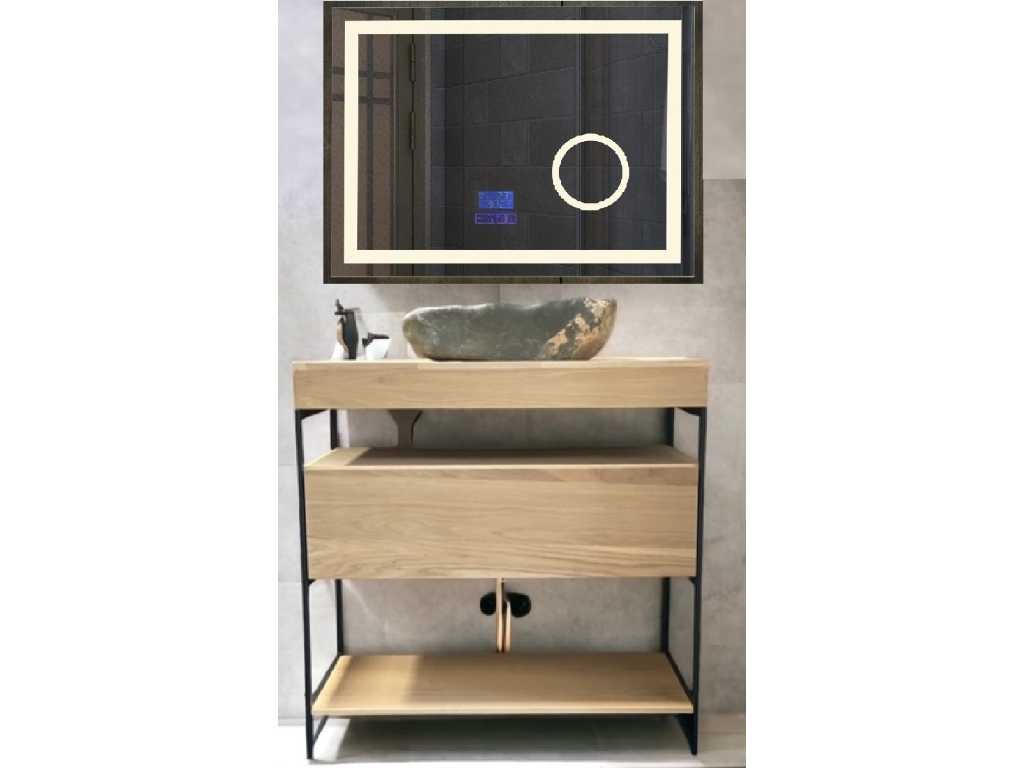 Meuble sous-vasque 90 cm avec miroir Bluetooth et lavabo 