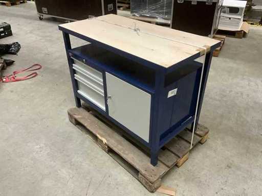 Banco de trabajo, 3 cajones, 1 puerta, encimera maciza, con llave