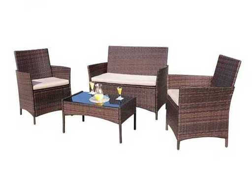 MaxxGarden 88681 Lounge-Set Gartenset für 4 Personen Rattan Brown