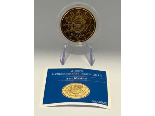 Moneta commemorativa di 2 euro Placcata in Oro di San Marino 2012 Emissione Congiunta