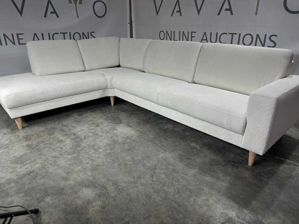 Hjort Knudsen - Corner sofa with open island, ecru corduroy, wooden legs