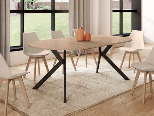 Uitschuifbare eettafel - dun hout en zwart blad 110-200 cm