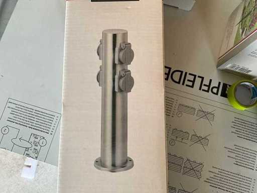 2 piezas de acero inoxidable Torre de zócalo de jardín IP44 de 4 vías 7,5x7,5x40cm NUEVA y caja original