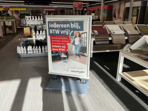 Pavement sign with 2 flags