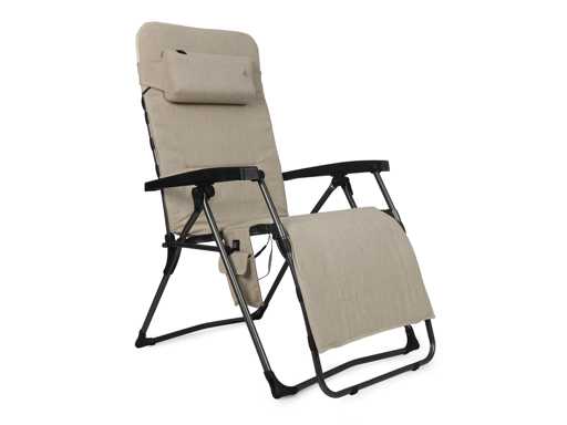 XL relaxstoel met verwarmde functie, nekkussen en externe batterij, hartbalans positie - Taupe