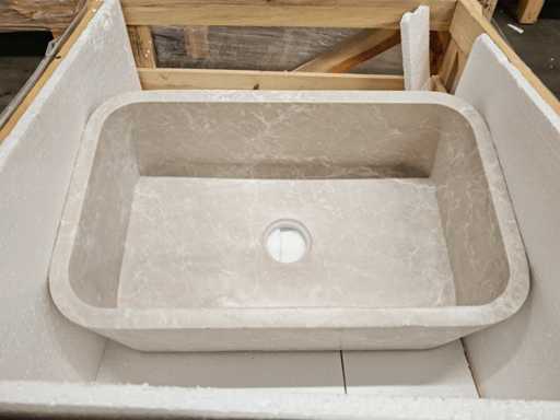 Bacino in pietra naturale in marmo beige 76x46x26 cm