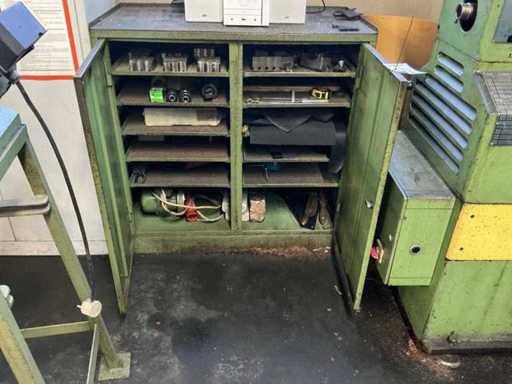 Assortment of various tools / clamping devices including workshop cabinet