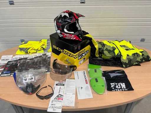 Scorpion exo Evo air Motorcycle helmet + visors + fluorescent vests
