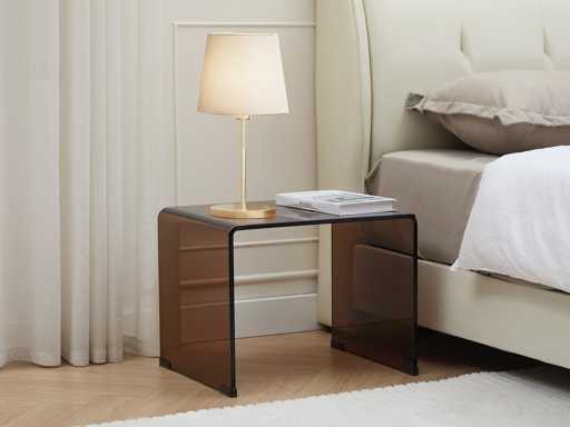 Lot de 2 tables de chevet - Verre trempé courbé - Brun