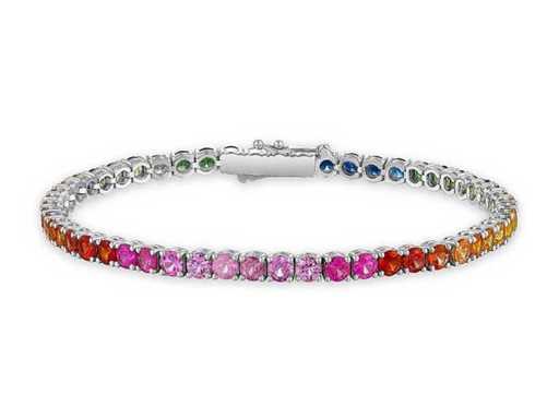 Luksusowa naturalna, wielokolorowa szafirowa bransoletka 8,72 karatów z białego złota 18k