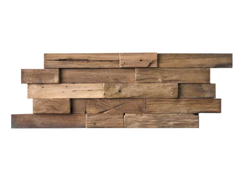 panou de perete lemn de tec recuperat carbonizat 0,5m² (4x)