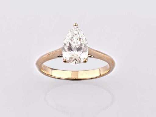 925 Zilveren gele ring met laboratoriumgekweekte diamant
