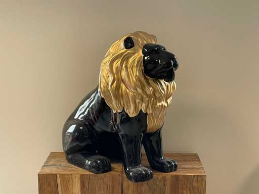 Leeuw zit H70cm Zwart/Goud
