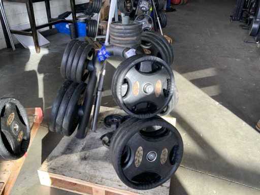 Disques Lifemaxx 50mm avec rack 9x20kg ; 6x10kg ; Multi-sport 4x5kg, 6x2,5kg