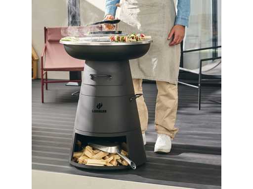 Brasero 2 en 1 avec plancha en acier inoxydable et reserve de bois, LANDMANN