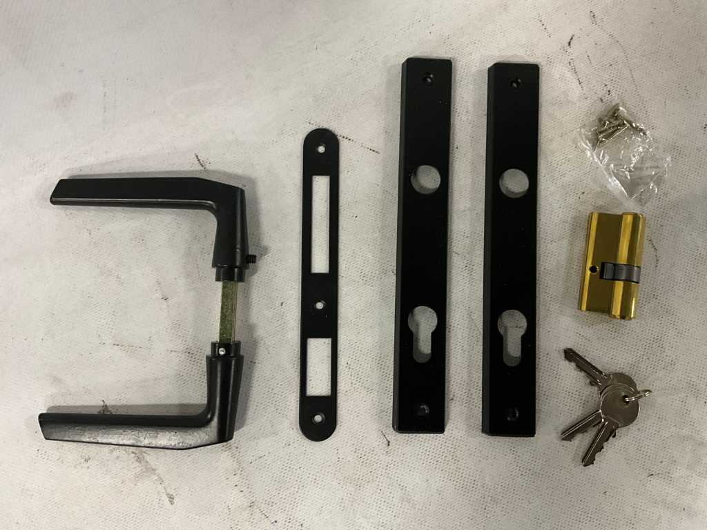 Rodax - ferramenta nera PC85 v.v. Maniglia porta, cilindro e scudo 224x32mm (50x)