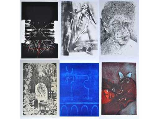 Diverse kunstenaars - Lot van 6 zeefdrukken: Burssens/ Goezu / Hoenraet... 