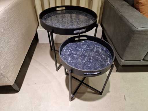 2 tables basses maison en DTP diamètre 56cm + diamètre 41cm - plateau + support