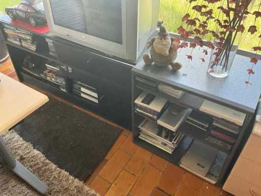 Wooden TV cabinet with leaflets