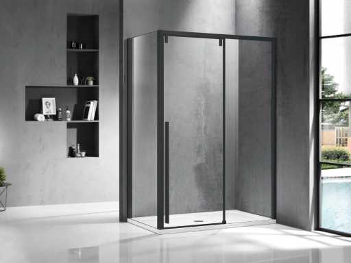 Zijwand mat zwart profiel 90x200 cm