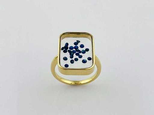 14 KT geelgouden ring met blauwe saffier-schudring