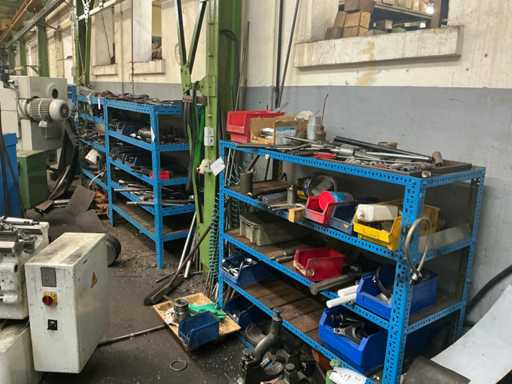 Workshop shelves, with contents