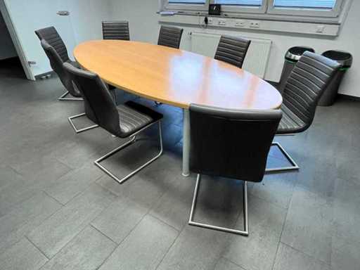 großer, ovaler Konferenztisch mit 8 Schwingstühlen