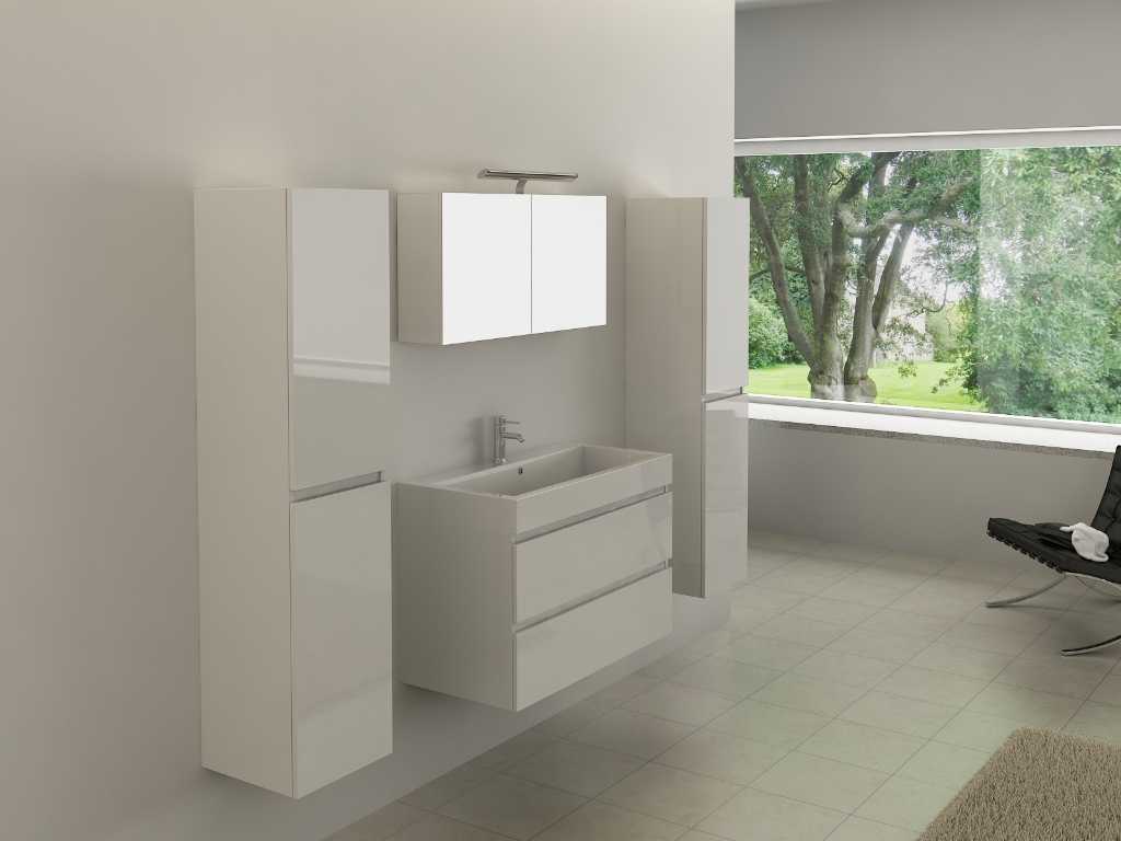1-persoons badkamermeubel 90 cm hoogglans wit - Incl. kraan
