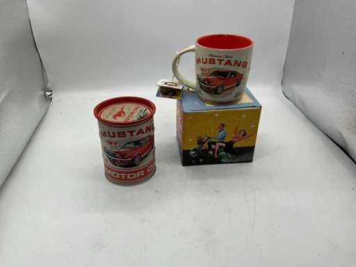 Mustang 1x Tasse + 1x Öl-Fass Spardose
