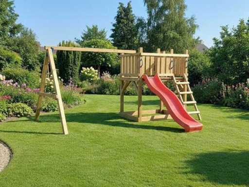 Tour de jeu indépendante avec balançoire et toboggan 410x300x200 cm