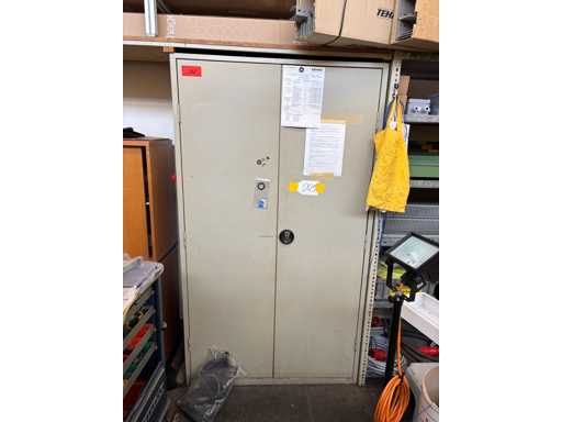   Hinged door cabinet with contents