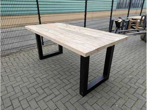 Garden bar table rustic Elm wood. 220 x 100 x 100cm. Metal U Base