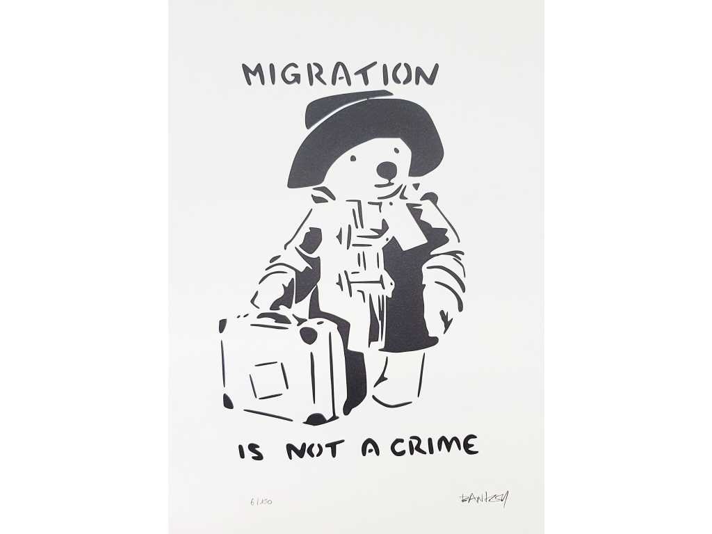 Banksy (nato nel 1974), basato su - La migrazione non è un crimine